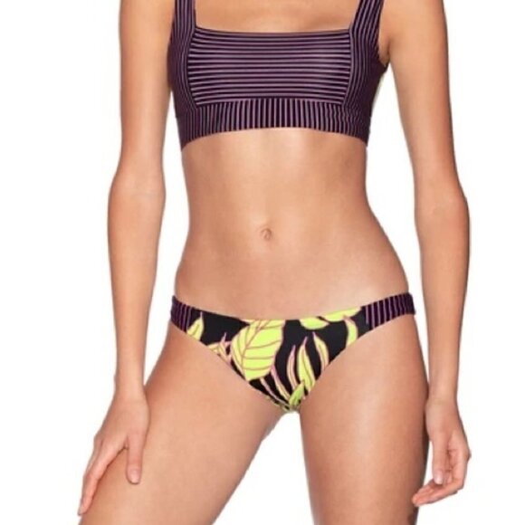 Maaji Reversible Neon Floral Stripe Bikini Bottoms - Picture 1 of 7